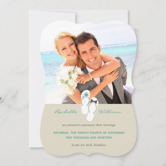 Mr & Mrs Flip Flops Beach Wedding Announcement (Front)