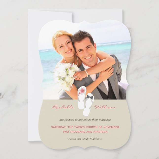 Mr & Mrs Flip Flops Beach Wedding Announcement (Front)