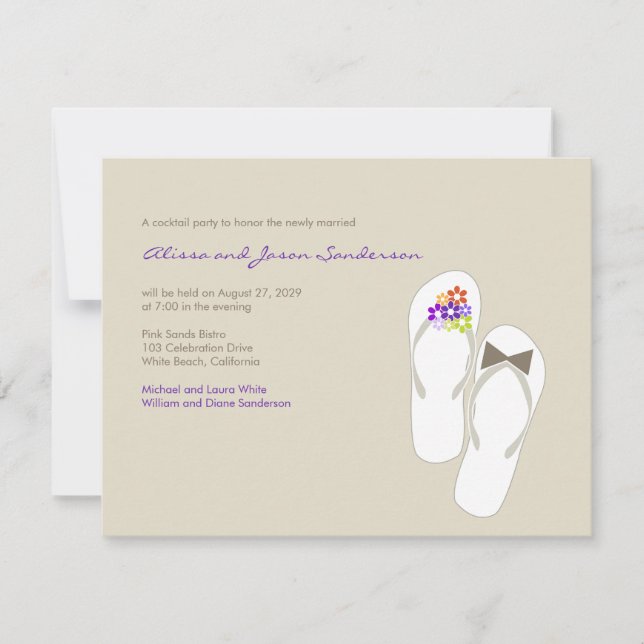 Mr & Mrs Flip Flops Beach Wedding Reception Card (Front)