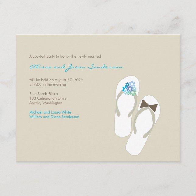 Mr & Mrs Flip Flops Beach Wedding Reception Card (Front)