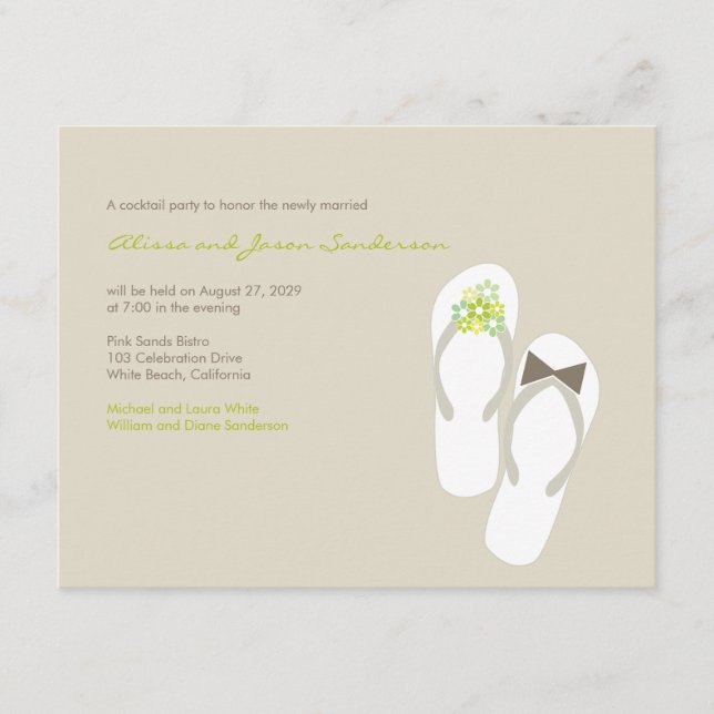 Mr & Mrs Flip Flops Beach Wedding Reception Card (Front)