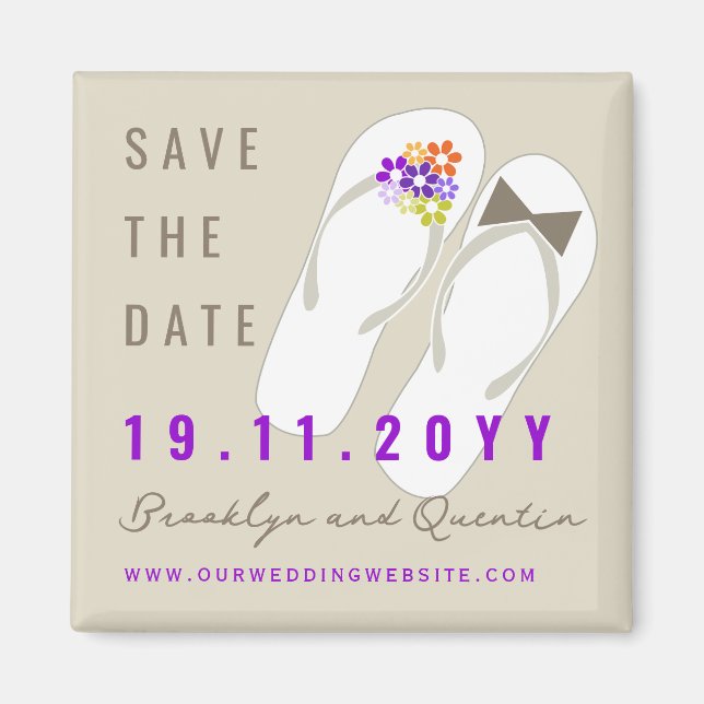 Mr & Mrs Flip Flops Beach Wedding Save The Date Magnet (Front)