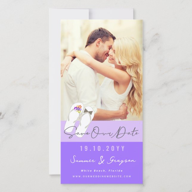 Mr & Mrs Flip Flops Daisies Beach Wedding Photo Save The Date (Front)