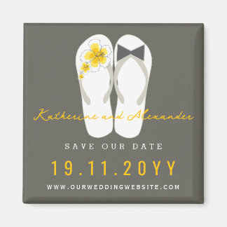 Mr & Mrs Flip Flops Hibiscus Wedding Save The Date Magnet