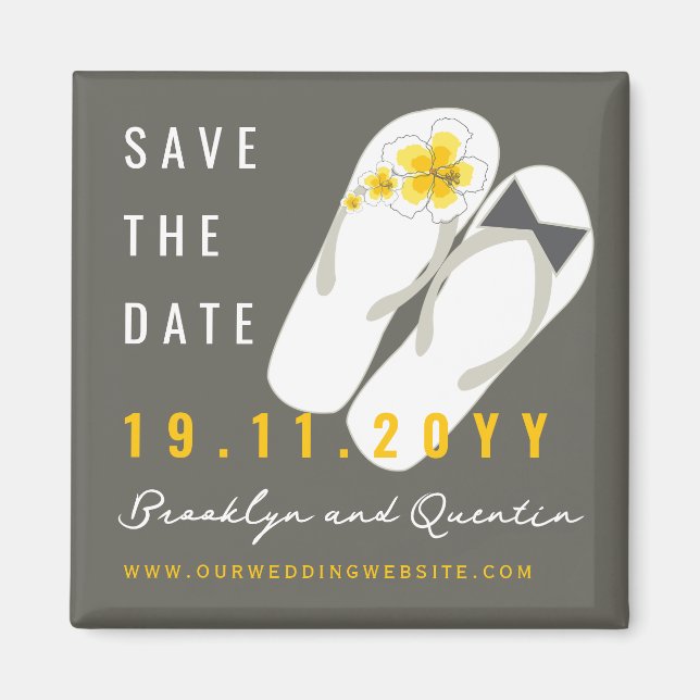 Mr & Mrs Flip Flops Hibiscus Wedding Save The Date Magnet (Front)