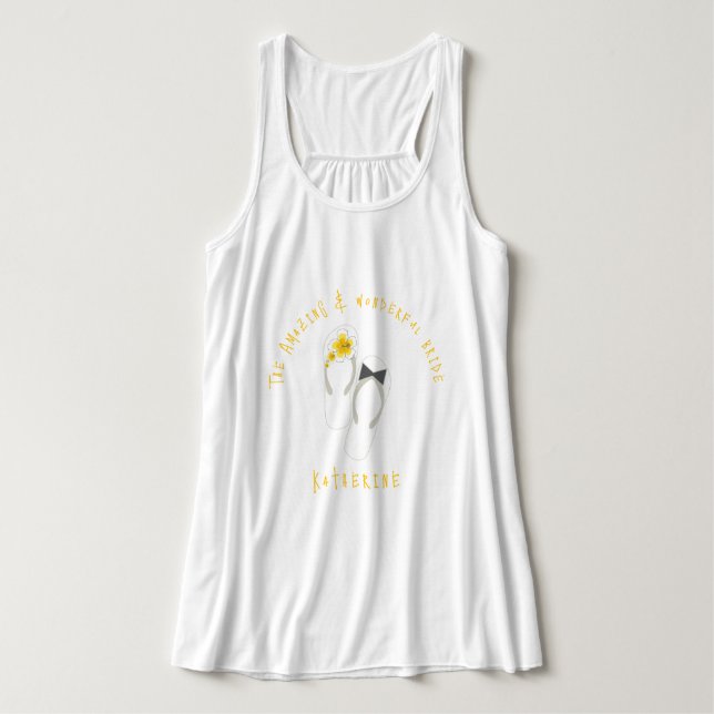 Mr & Mrs Flip Flops Yellow Hibiscus Beach Wedding Singlet (Design Front)