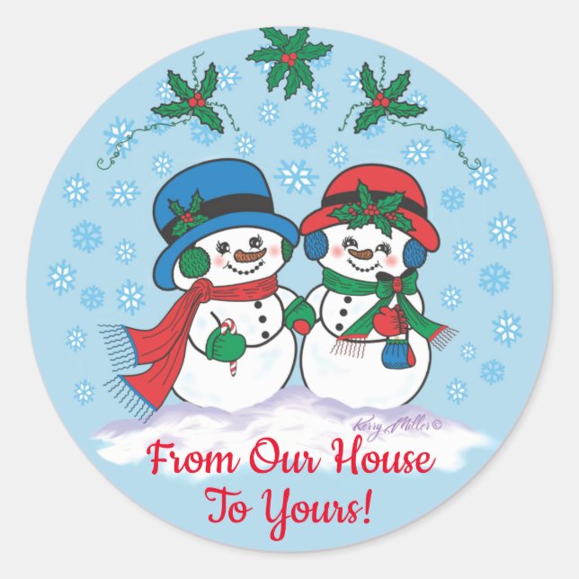 MR. & MRS. Frosty The SNOWMAN Classic Round Sticker (Front)