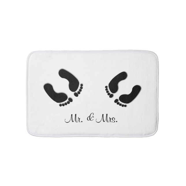 Mr & Mrs. Funny Foot Print White Bath Mat (Front)