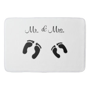 Mr & Mrs. Funny Foot Print White Bathroom Mat