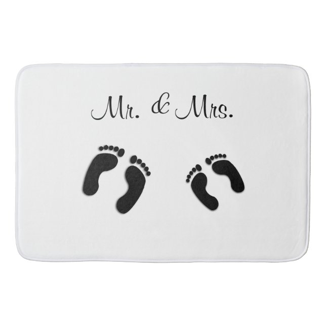 Mr & Mrs. Funny Foot Print White Bathroom Mat (Front)