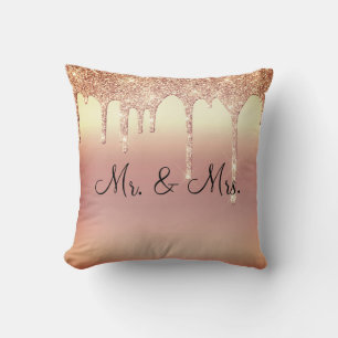 Mr. & Mrs Glitter Wedding Keepsake Elegant Cushion