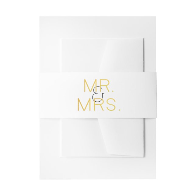 Mr. & Mrs. Gold Elegant Typography Wedding Invitation Belly Band (Front Example)