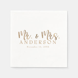 MR. & MRS. Gold Script Typography Modern Minimal Napkin