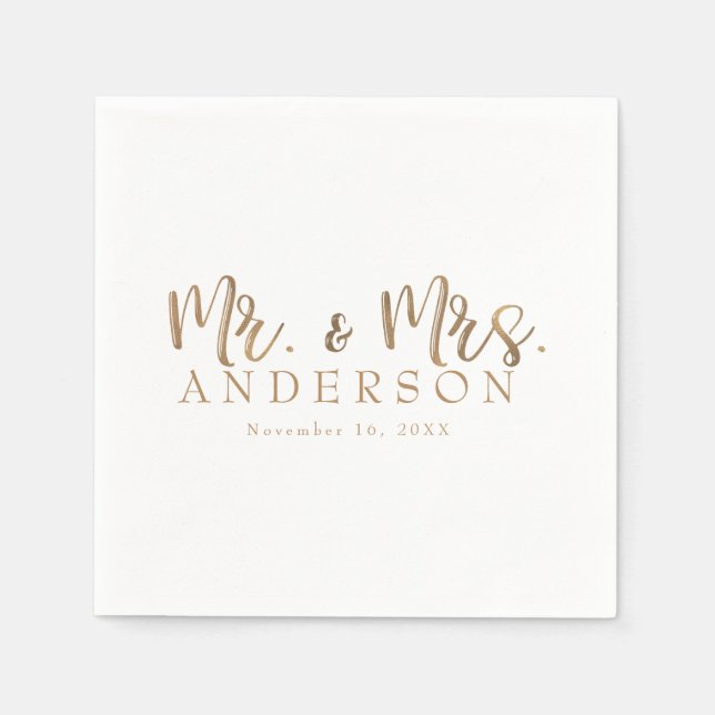MR. & MRS. Gold Script Typography Modern Minimal Napkin (Front)
