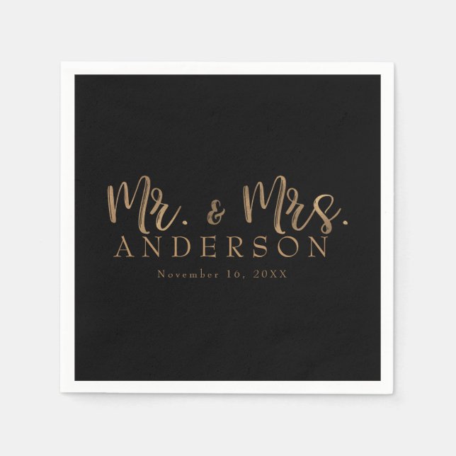 MR. & MRS. Gold Script Typography Modern Minimal Napkin (Front)