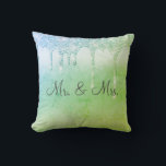 Mr. & Mrs Green Glitter Keepsake Elegant Cushion<br><div class="desc">Beautiful green glitter satin-look glitter "Mr. & Mrs."I love you" pillow.  How pretty this would be on a bed or chase lounge in a bedroom.  One side is for the new Mr. and Mrs.  The other side has “I Love You” typography.</div>