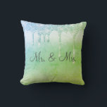 Mr. & Mrs Green Glitter Keepsake Elegant Cushion<br><div class="desc">Beautiful green glitter satin-look glitter "Mr. & Mrs."I love you" pillow.  How pretty this would be on a bed or chase lounge in a bedroom.  One side is for the new Mr. and Mrs.  The other side has “I Love You” typography.</div>