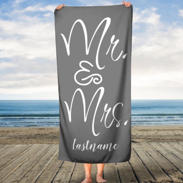 Mr. & Mrs. Grey Script Custom Wedding Bath Towel (Creator Uploaded)