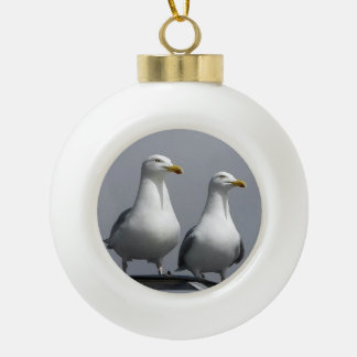 Mr & Mrs Gully Bold Funny Seagull Couple Novelty Ceramic Ball Christmas Ornament