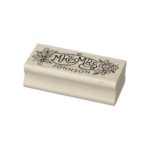 Mr & Mrs hand drawn winter mistletoe script stamp