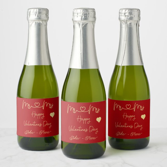 Mr & Mrs Happy Valentine's Day Sparkling Wine Label (Bottles)