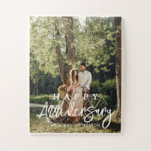 Mr & Mrs Happy Wedding Anniversary Custom Photo Jigsaw Puzzle