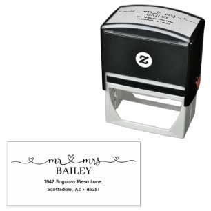 Mr Mrs Heart Address Wedding Self-inking Stamp