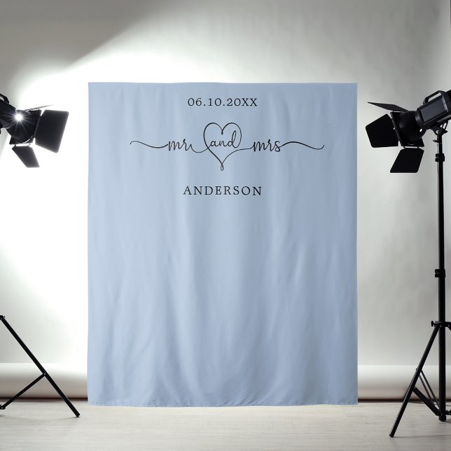 Mr mrs heart photo dusty blue wedding tapestry (Creator Uploaded)