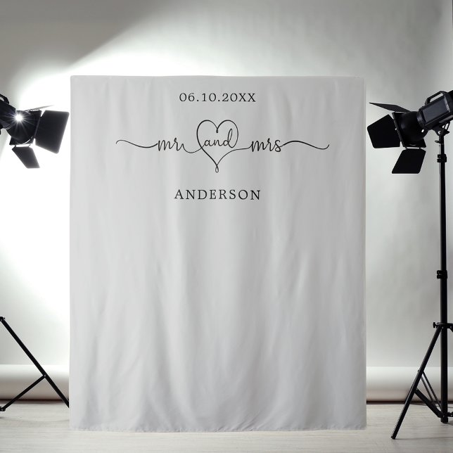 Mr mrs heart photo light grey wedding tapestry (Creator Uploaded)