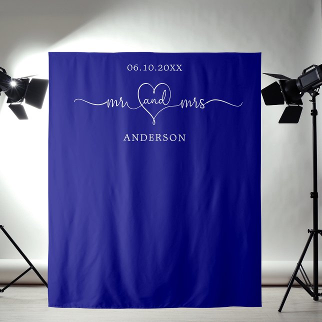 Mr mrs heart photo navy blue wedding tapestry (Creator Uploaded)