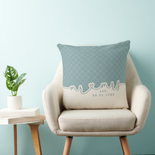 Mr Mrs Heart Script Seafoam Green Wedding Pillow