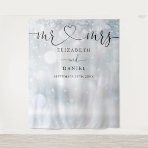 Mr Mrs Heart Script Winter Wedding Photo Backdrop Tapestry