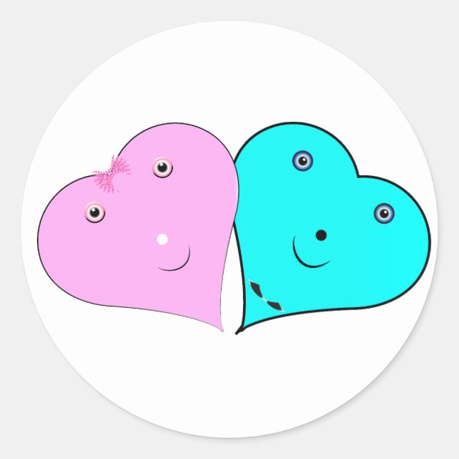  mr & mrs hearts classic round sticker (Front)