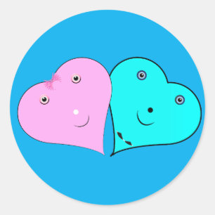 mr & mrs hearts classic round sticker