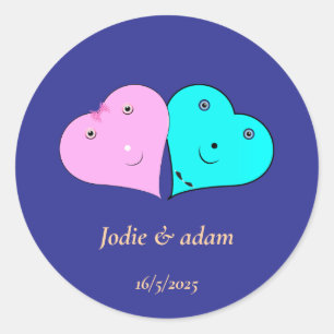 mr & mrs hearts classic round sticker