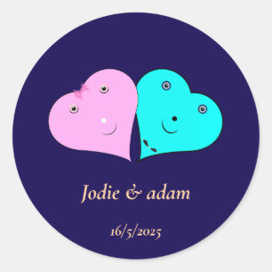 mr & mrs hearts classic round sticker