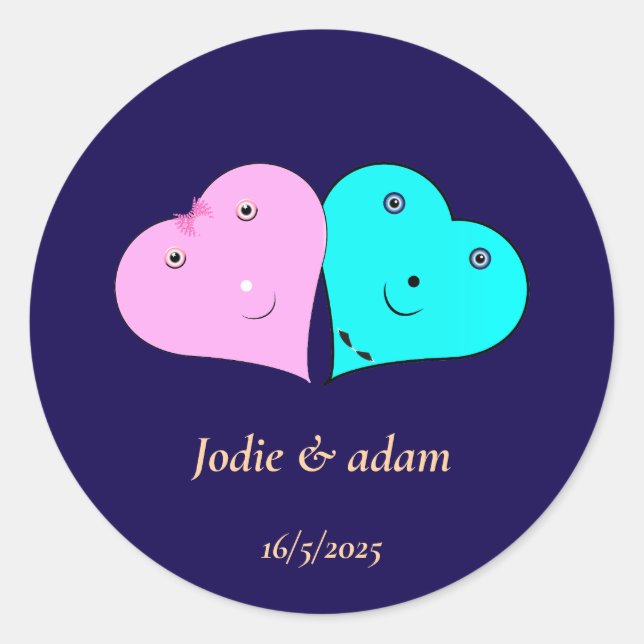  mr & mrs hearts classic round sticker (Front)