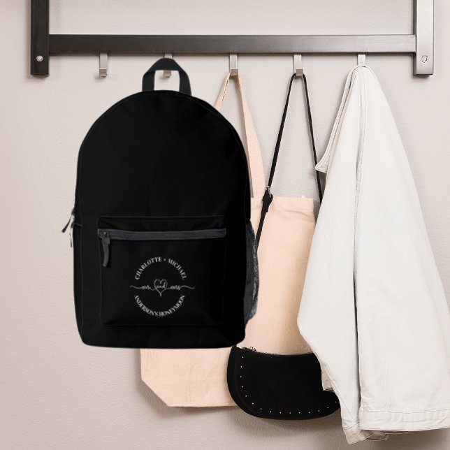 Mr mrs honeymoon black white newlyweds printed backpack (Creator Uploaded)