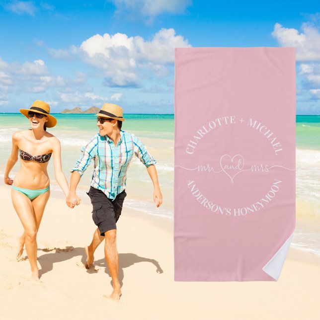 Mr mrs honeymoon pink white newlyweds bride beach towel (Creator Uploaded)
