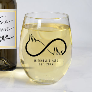 Mr & Mrs Infinity Symbol Wedding Stemless Wine Glass