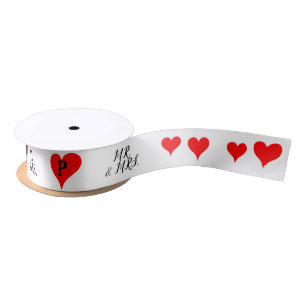 Mr. Mrs. Initials Red Hearts 1.5 NCH Satin Ribbon
