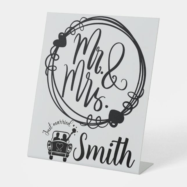 Mr & Mrs Just Married Wedding Custom Sign (Front)