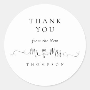 Mr Mrs Key Symbol Script Wedding Thank You  Classic Round Sticker