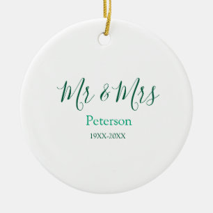 Mr & Mrs last name married year wedding engagement Ceramic Tree Decoration