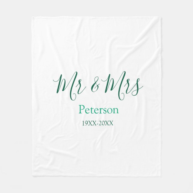 Mr & Mrs last name married year wedding engagement Fleece Blanket (Front)