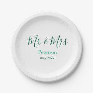 Mr & Mrs last name married year wedding engagement Paper Plate