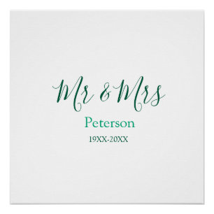 Mr & Mrs last name married year wedding engagement Poster