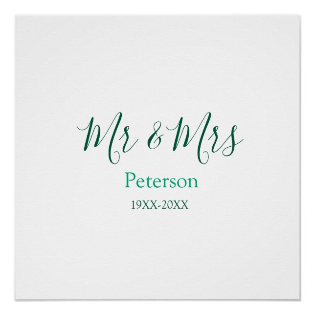 Mr & Mrs last name married year wedding engagement Poster (Front)