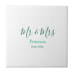 Mr & Mrs last name married year wedding engagement Tile
