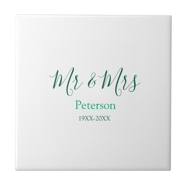 Mr & Mrs last name married year wedding engagement Tile (Front)